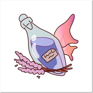 Pale Pink Wings: Glass Bottle with Violet Liquid, Amidst Floral Harmony Posters and Art